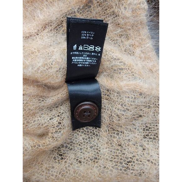 Obey Sweater Cardigan Womens Small Fuzzy Mohair Blend Tan Sheer Delicate - Picture 11 of 11